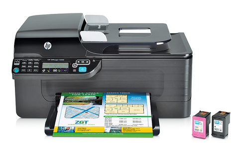 Принтер/сканер/копир/факс HP OfficeJet 4500 с термоструйной 4-цветной печатью (3,5 тыс. руб.). Ресурс 3000 стр./мес. Блок автоподачи бумаги